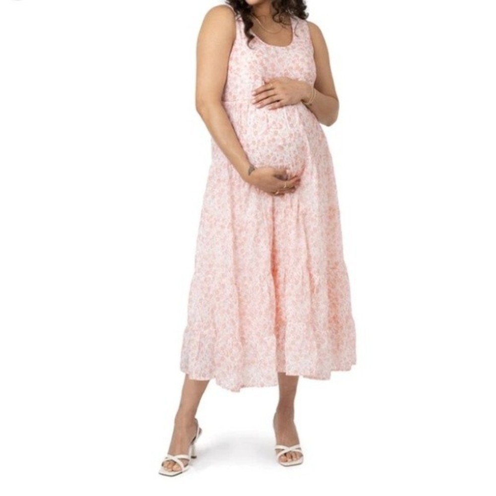Kindred Bravely Magnolia Tiered Nursing and Maternity Dress Pink Floral Size M